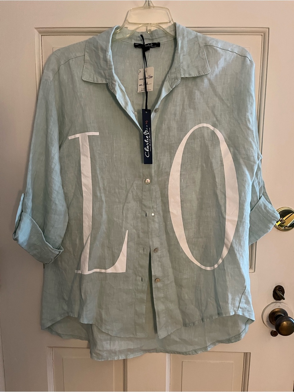 Charlie B Love Linen Button-Up Shirt - Pale blue/green